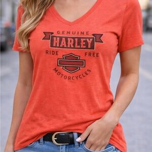 Harley-Davidson Women's Short Sleeve V-Neck Tee in Orange